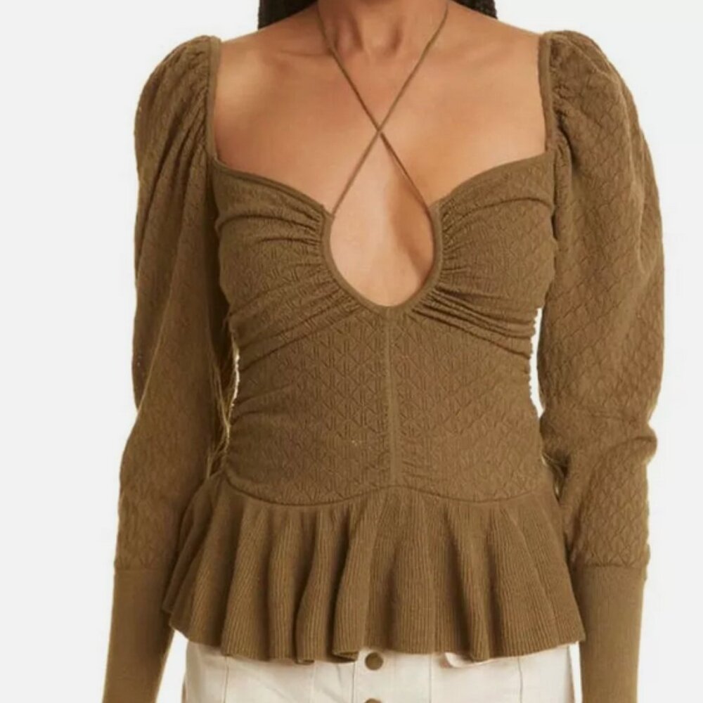 Ulla Johnson NWT Leland Green Puff Sleeve Halter Top Size Small